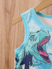 Boys Dinosaur & Coconut Tree Tank Top & Shorts Set for Summer