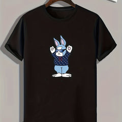 Bunny Pattern Print Men's Comfy Sports T shirt Graphic Tee