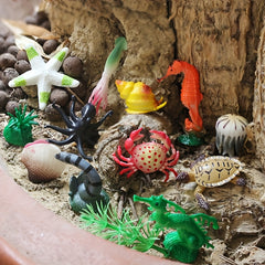 12pcs Mini Marine Animal Figures Set with Seaweed Toys - Ocean Creatures
