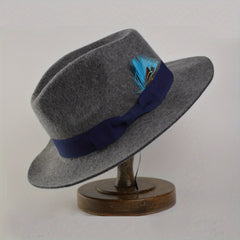 Wool Fedora Hat with Bow Band and Feathers Wide Brim Felt Hat