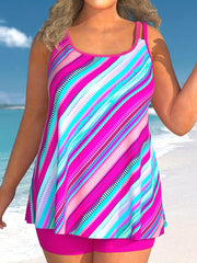 Graphic Print Tankini Set Split Strap Top & Shorts Swimsuit