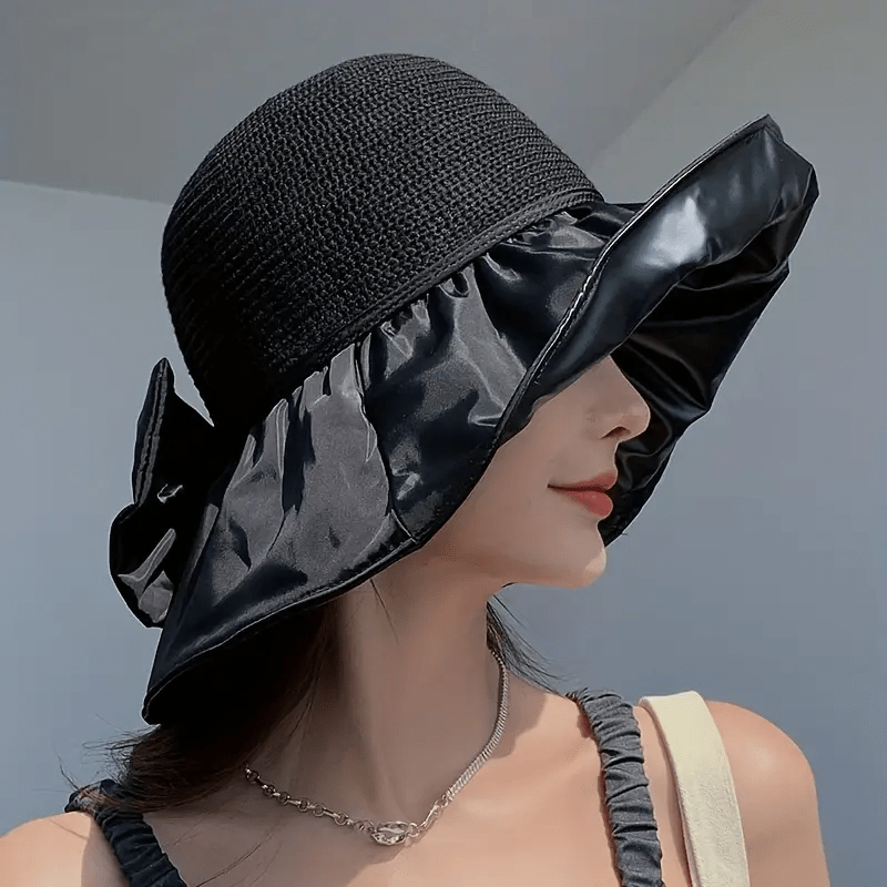 Wide Brim Bow Sun Hat Women Casual Sunscreen Bucket Hat UV Protection