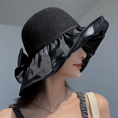 Wide Brim Bow Sun Hat Women Casual Sunscreen Bucket Hat UV Protection