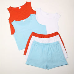 6 Pack Plus Size Pajama Set - Solid Tank Top & Shorts
