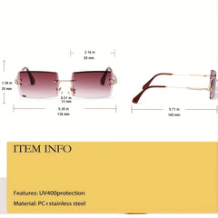 Women's Rectangle Rimless Sunglasses Metal Square UV400 Sun Shades