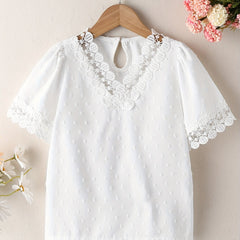 Girls Lace Brim Short Sleeve T shirt For Summer Holiday Party Kids Clothes