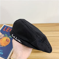 Vintage Style Letter Embroidery Solid Beret Thin Lightweight Painter Cap