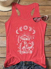 Mushroom Print Round Neck Tank Top