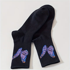 Butterfly Print Socks, Comfy & Breathable Mid Tube Stockings