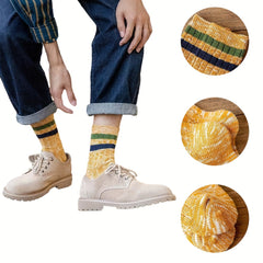 10 Pairs Men's Striped Crew Socks Comfortable Casual Unisex Outdoor All Seasons