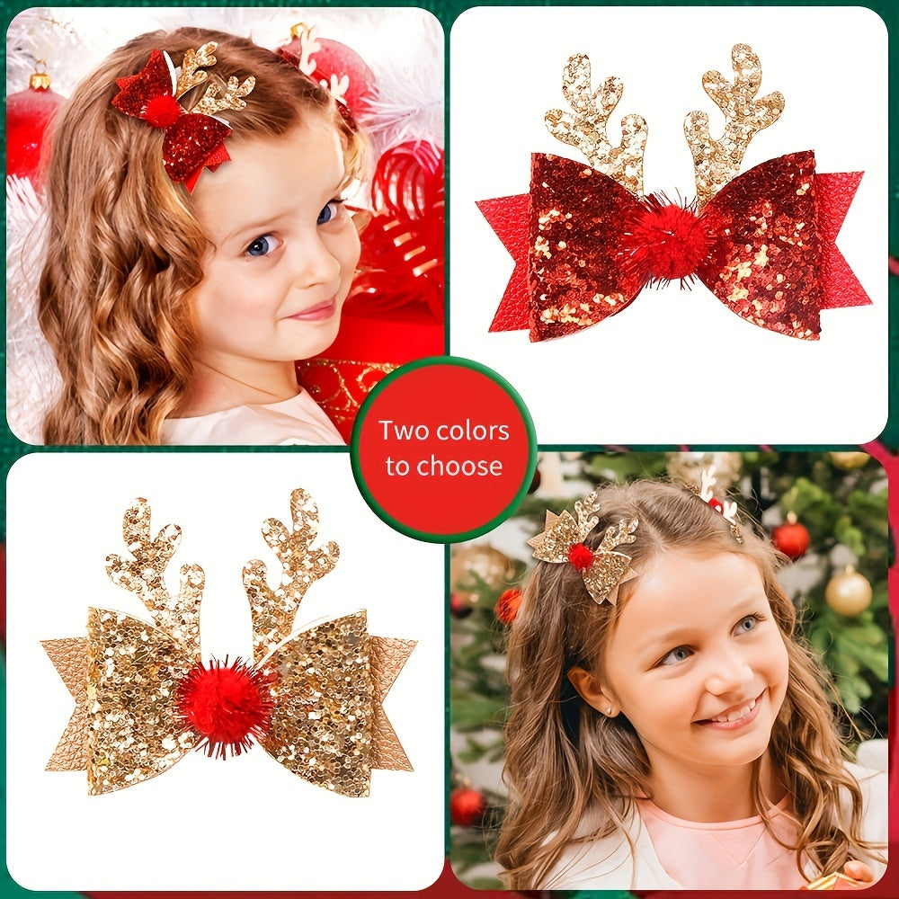 Christmas Hair Clip Sequined Bow Santa Claus Elk Hairpin Accessory