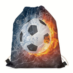 Football Printed Backpack Drawstring Fitness Bag Outdoor Sports Daily Use