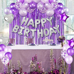 29pc Purple & Silver Birthday Balloon Set with Fringe Curtain