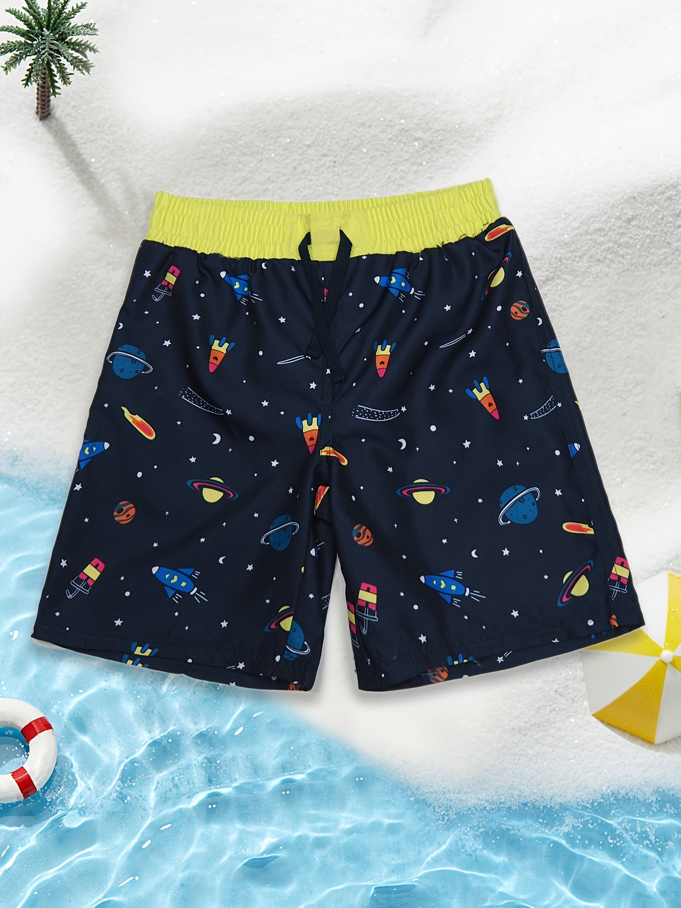 Boys Planet Rocket Shark Sailboat Surfing Shorts Swimming Trunks