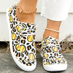 Leopard Baseball Print Flat Walking Shoes Women's Flat Canvas Shoes