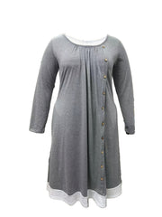 Colorblock Button Decor Long Sleeve Dress
