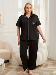 Women's Casual Pajama Set Short Sleeve Button Up Shirt & Pants
