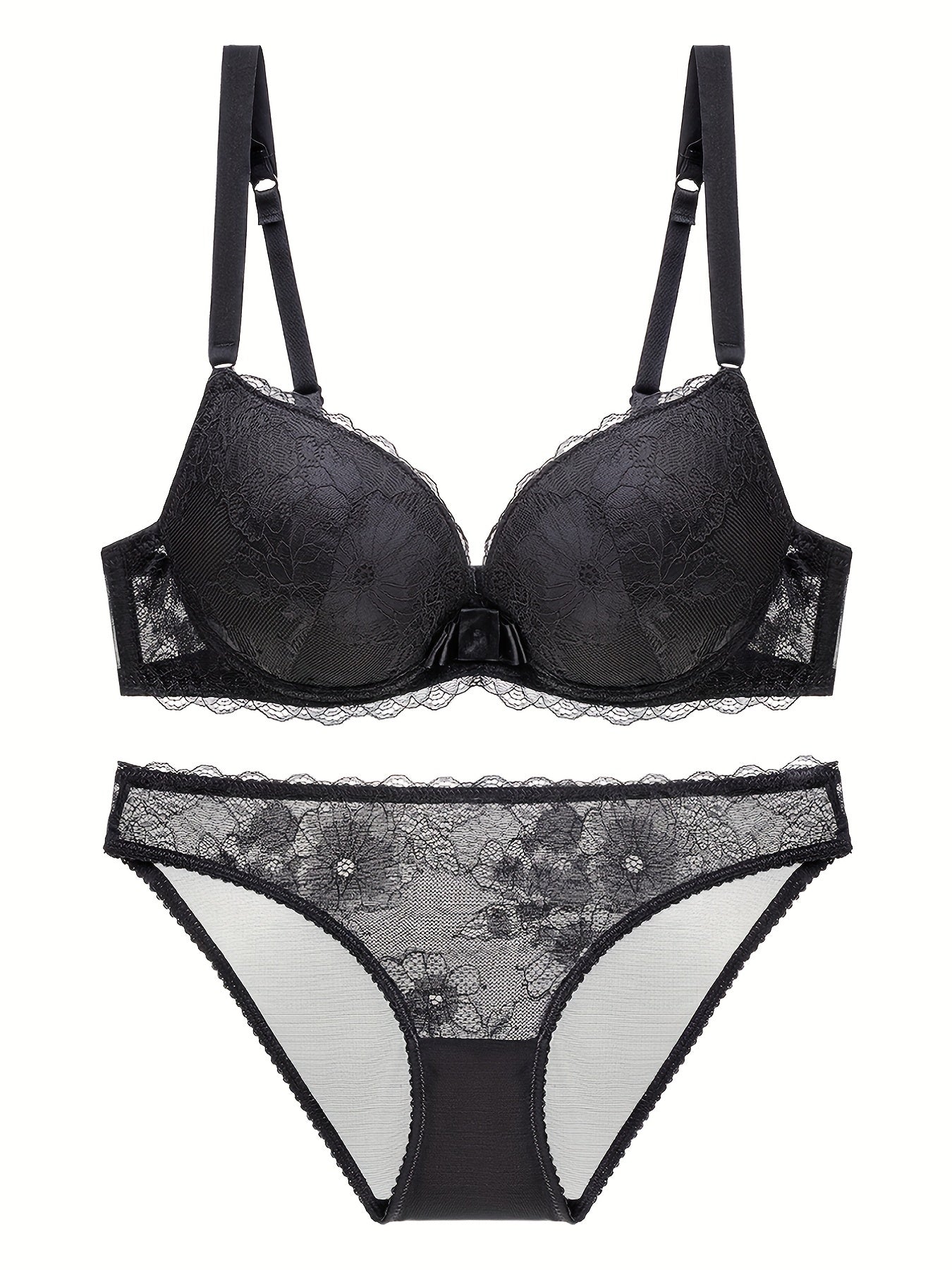 Floral Lace Push Up Bra & Bikini Panties Set