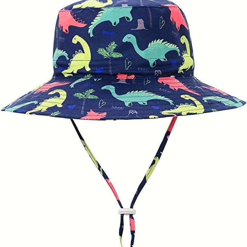 Kids' Dino Print Wide Brim Fisherman's Hat Sunscreen Bucket Cap