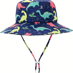 Kids' Dino Print Wide Brim Fisherman's Hat Sunscreen Bucket Cap