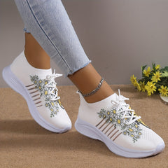 Floral & Butterfly Sneaker Flatform Lace-Up Low Shoes