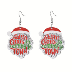 Santa Claus Alphabet Printing Dangle Earrings Christmas Party Decoration Acrylic