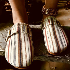 Women's Geometric Pattern Canvas Skate Shoes Retro Casual Flat Walking Shoes