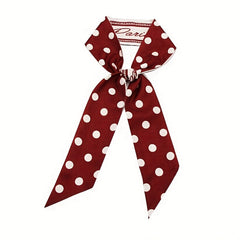 2pcs Red Floral Dotted Skinny Scarf Long Ribbon Neckerchief Twilly Scarf