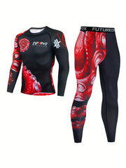 Men's Octopus Compression Shirt & Pants Set for Outdoor Activities