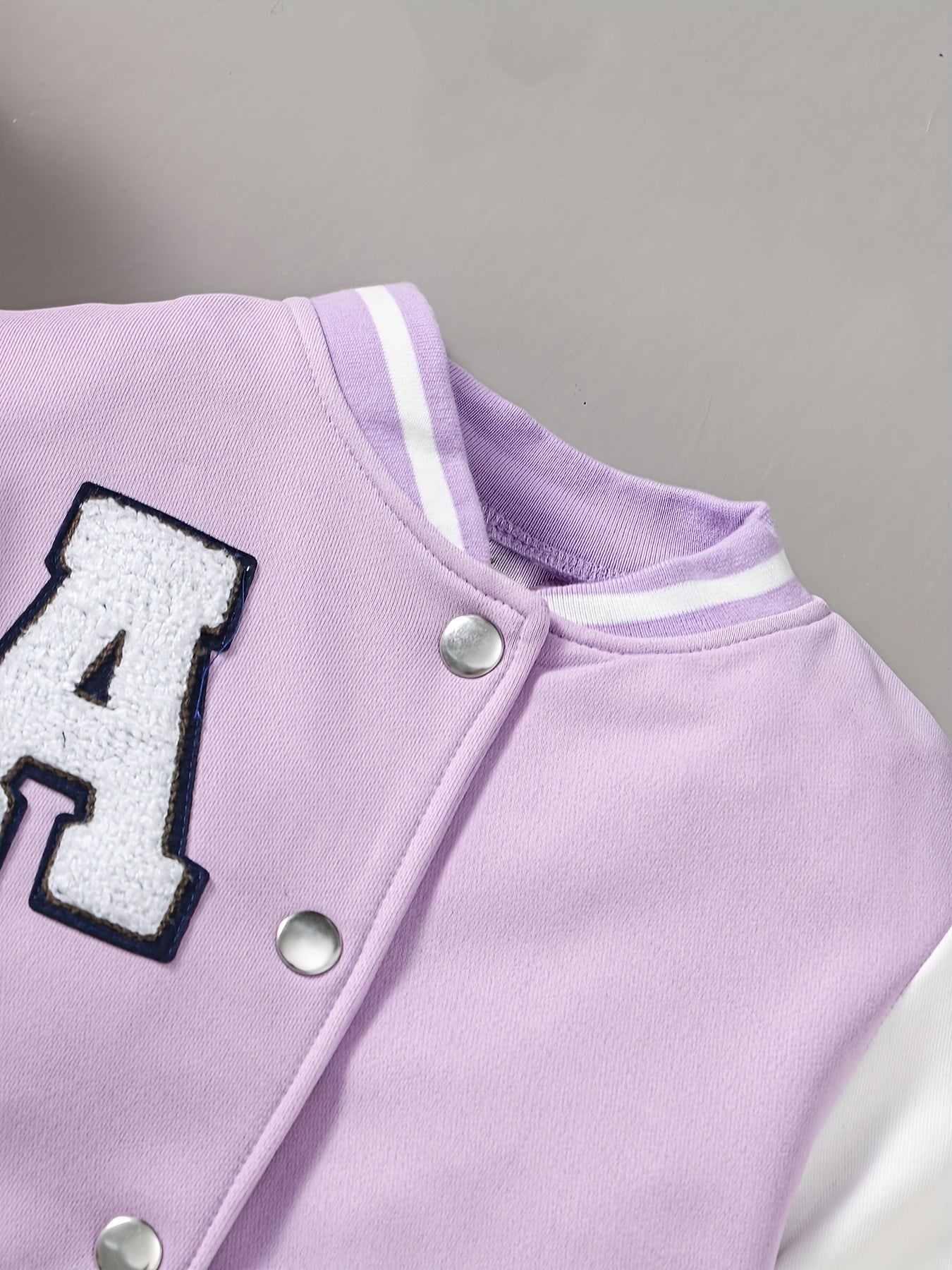 Girls 2pcs Baseball Jacket & Short Skirt Letter A Appliques Decor
