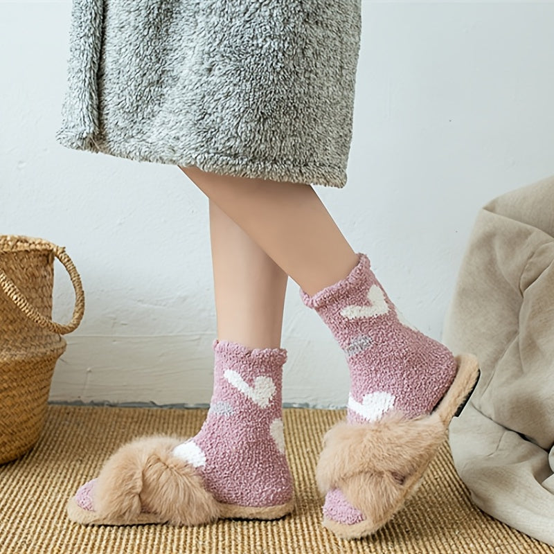 3 Pairs Women's Heart Pattern Fuzzy Socks Funny Colorful Plush Fluffy