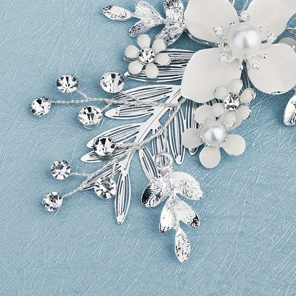 Flower Charm Hair Pin Rhinestone & Pearl Headwear Bridal Wedding Accessory