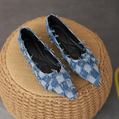 Women's Plaid Flat Shoes Lightweight Denim Comfortable Walking Shoes