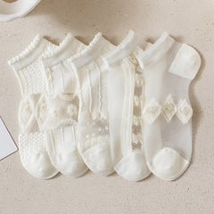 5 Pairs Lace Bubble Mouth Lace Socks Women's Stockings