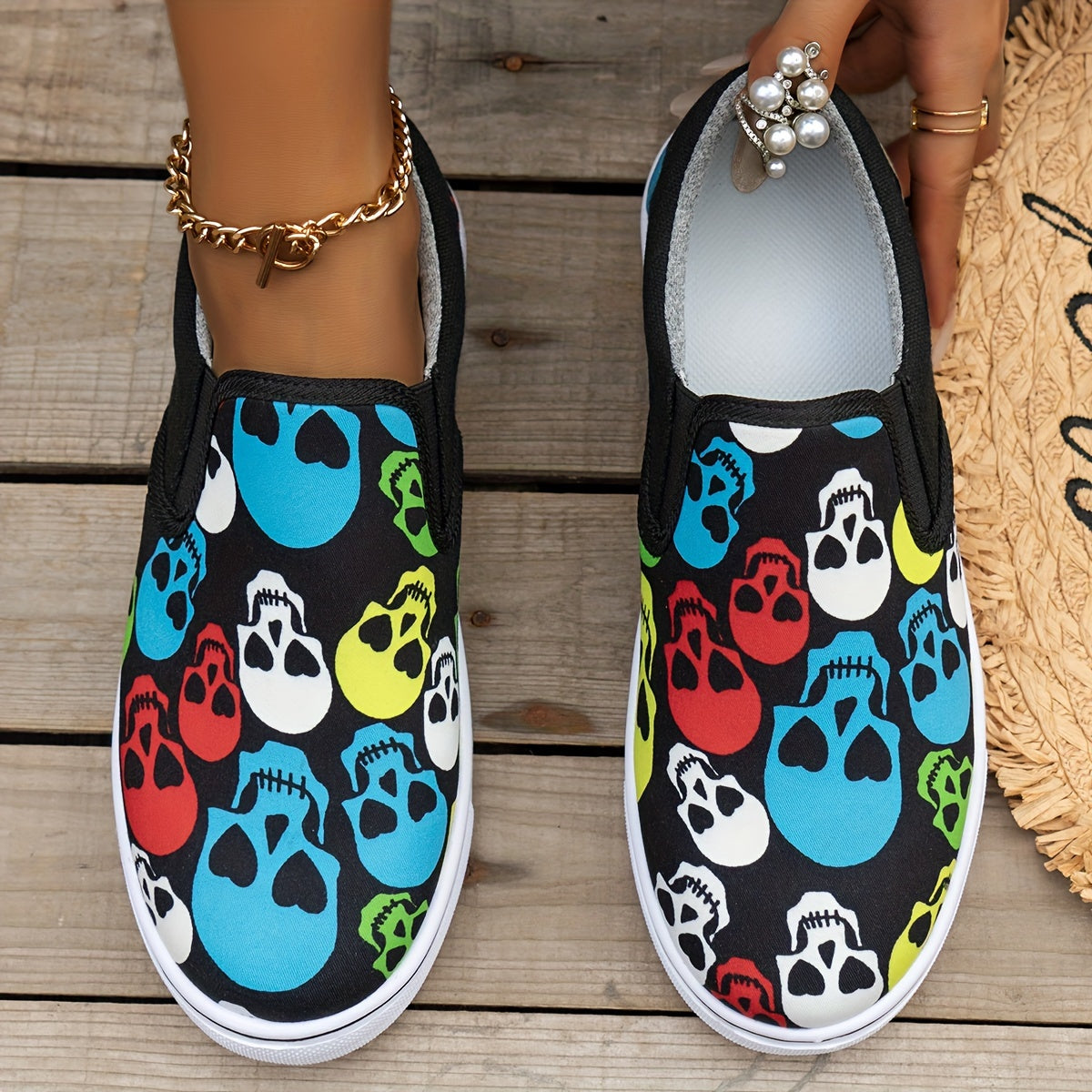 Colorful Skeleton Pattern Walking Shoes for Women