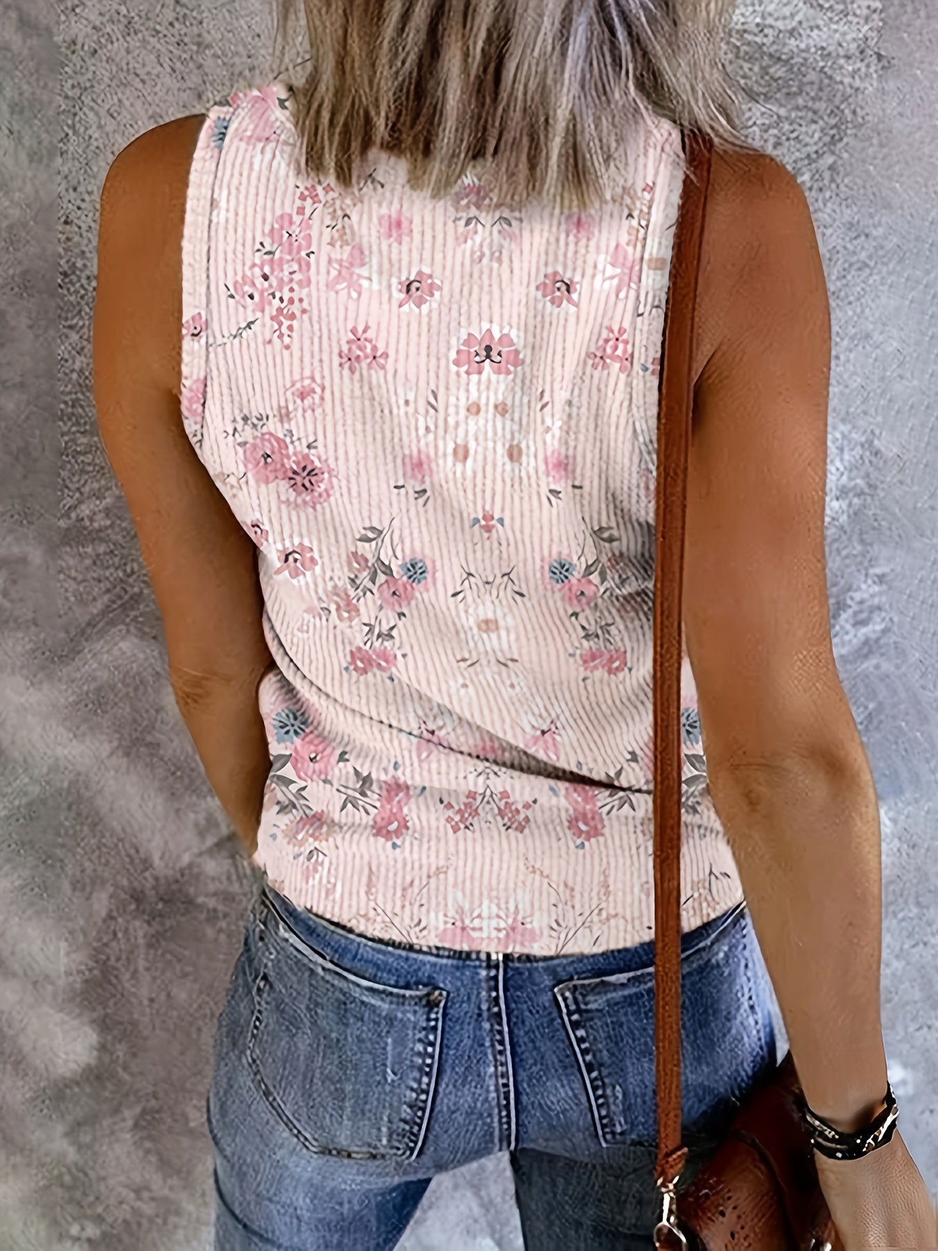 Floral Print V Neck Tank Top Casual Sleeveless Tank Top