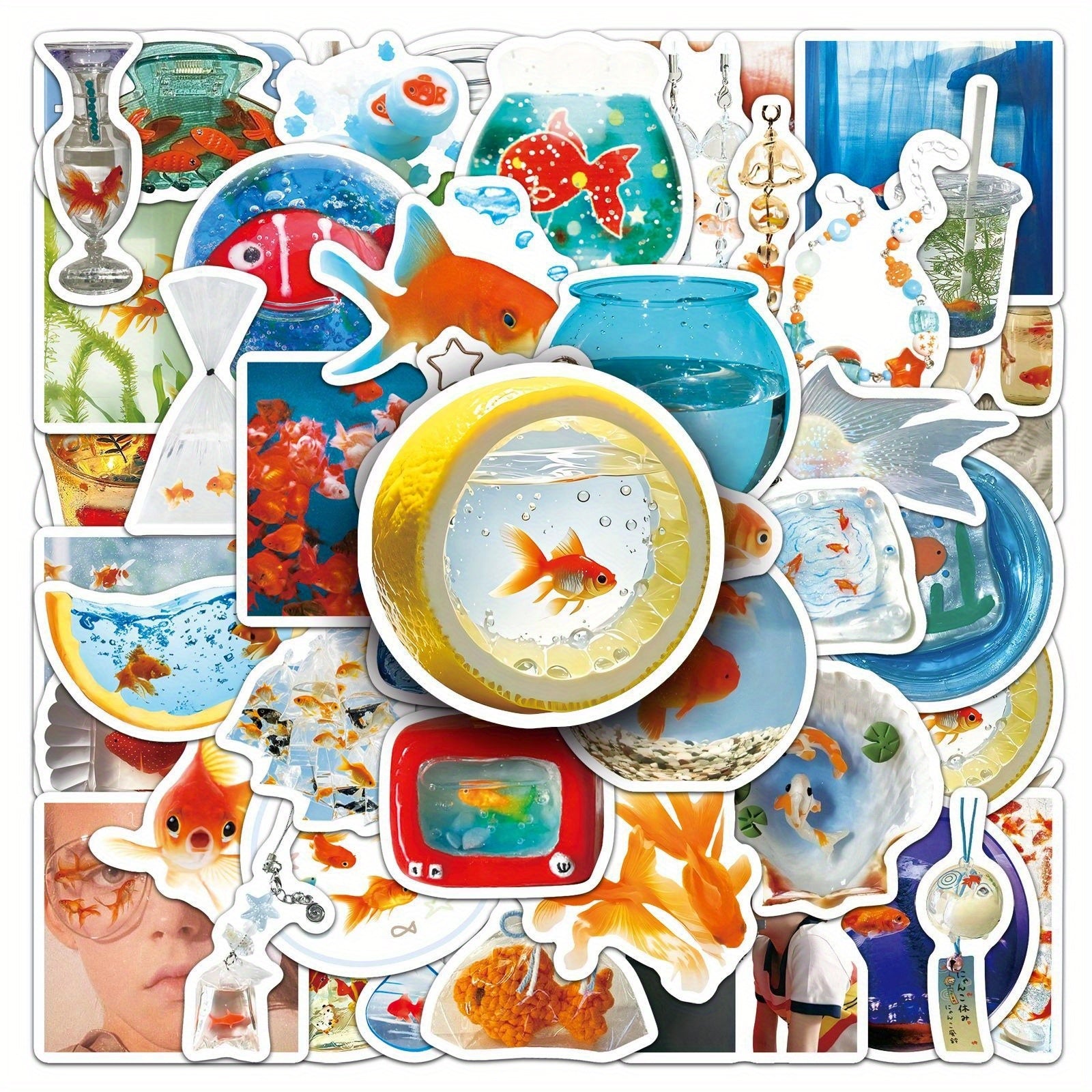 50pcs Goldfish Ins Wind Fun Cartoon Stickers Self Adhesive Vinyl Decals