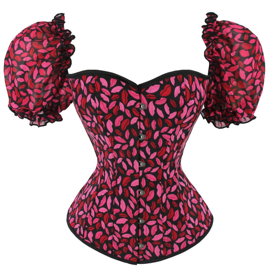 Lips Pattern Corset Bustier Tummy Control Lace Up Body Shaper