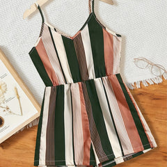 Girls Striped Casual Cami Rompers Jumpsuits For Beach Vacation