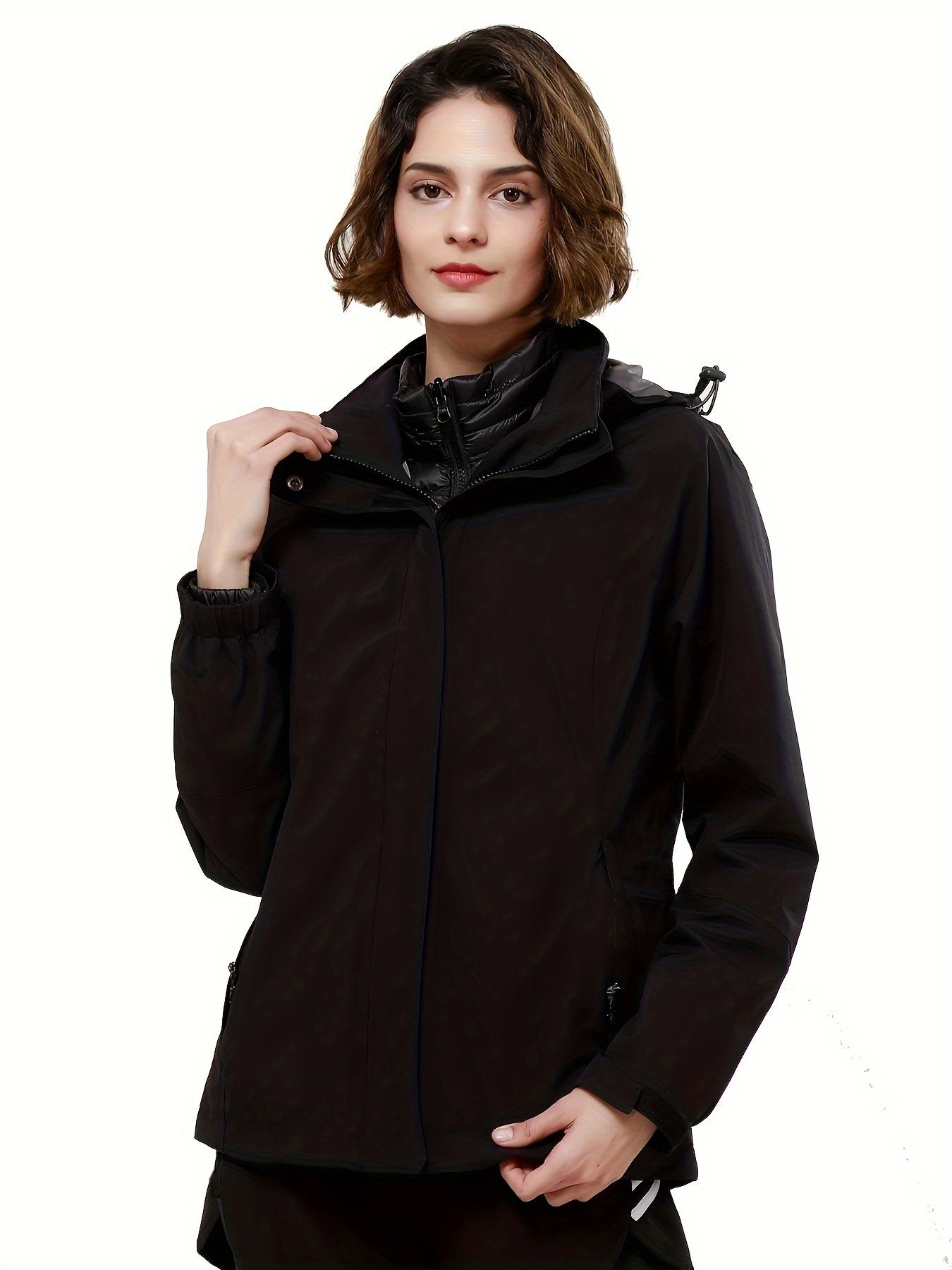 3-in-1 Winter Ski Jacket Women's Thermal Hooded Windproof Coat