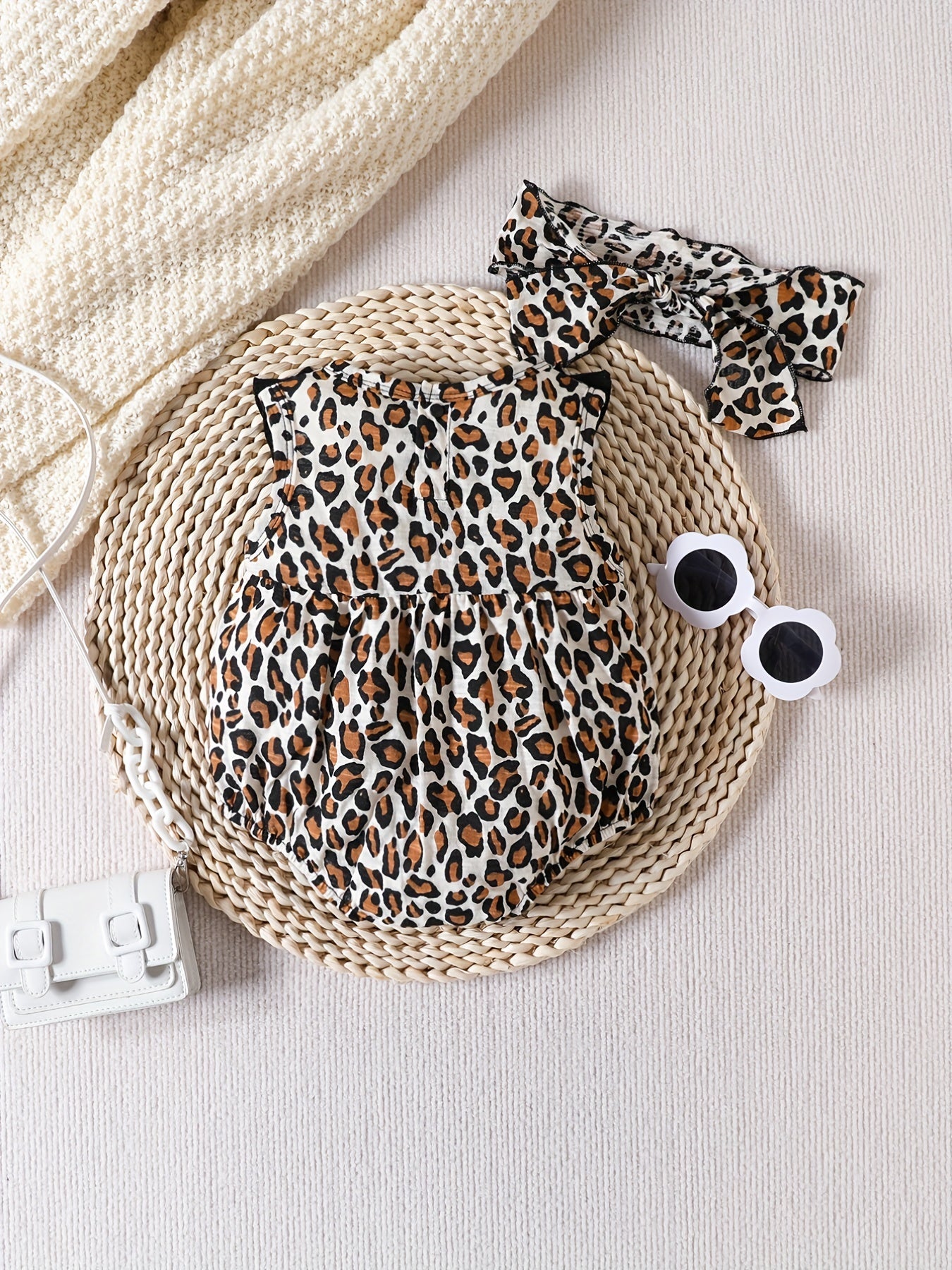 2pcs Newborn Leopard Print Romper & Headband Set