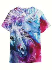 Kids Horse Graphic Short Sleeve T-shirt for Summer Sports