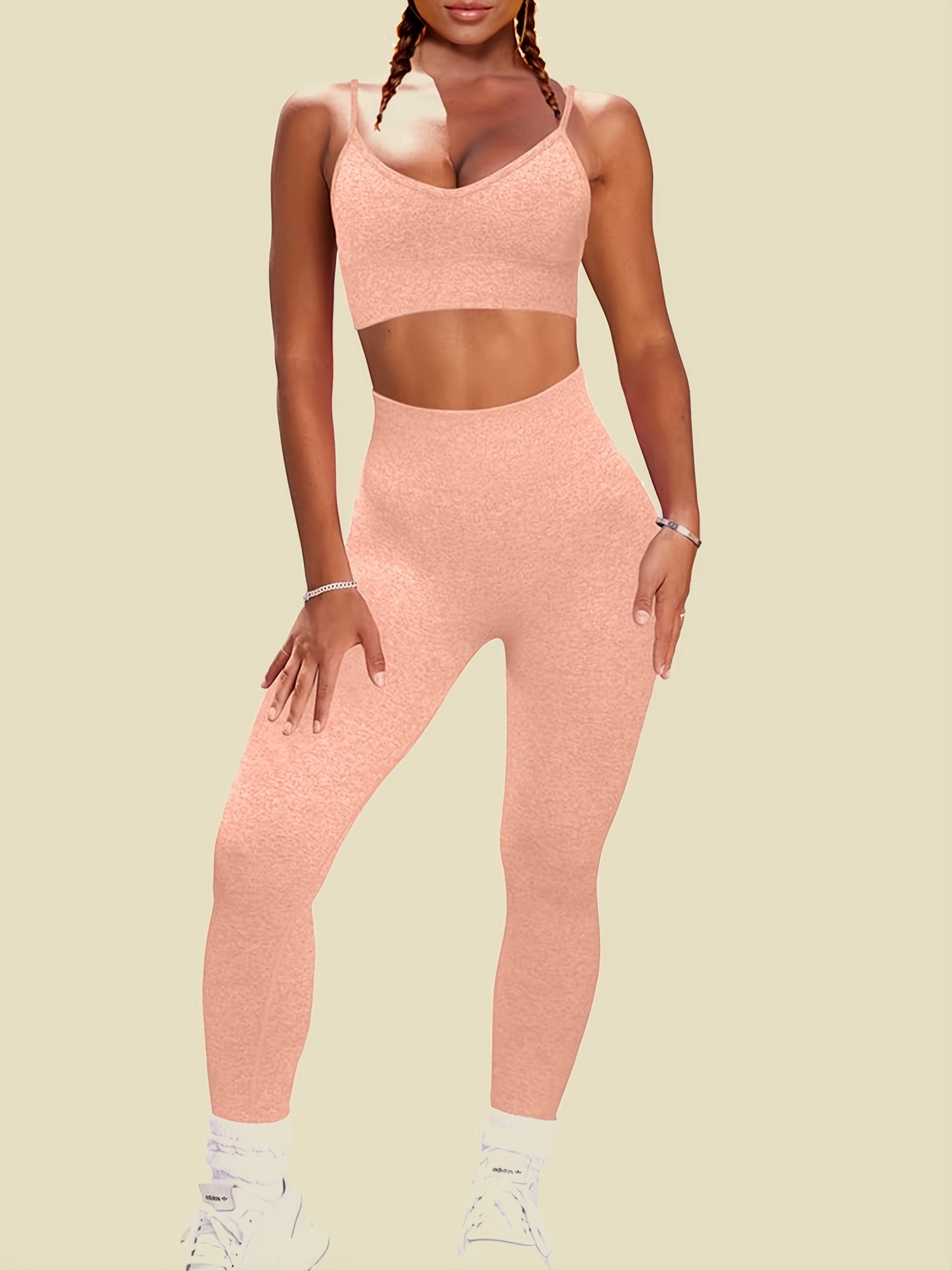 2pcs Women's Seamless Sports Bra & High Waisted Leggings
