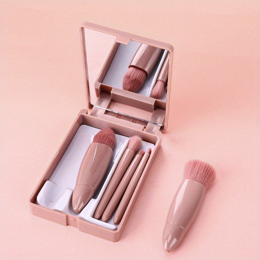Portable Makeup Mirror & Brush Set with Storage Box