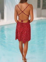 Heart Print Dress Backless Spaghetti Strap Women's Clothing