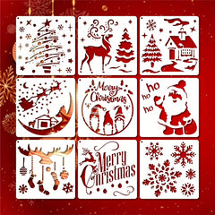 9pcs Christmas Painting Stencils, 14 Reusable Designs