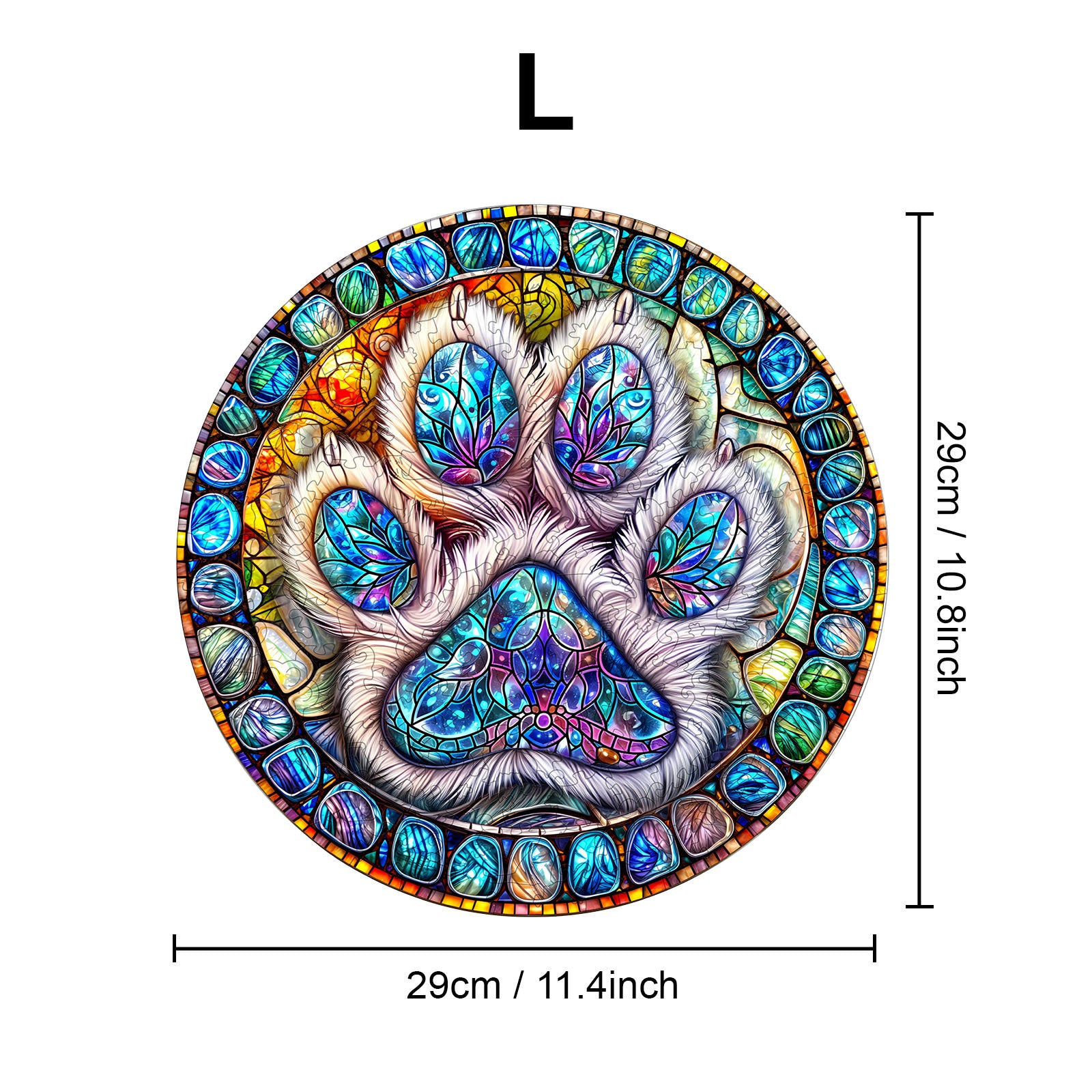 Colorful Paw Print Wooden Jigsaw Puzzle Animal Shapes Stained Glass Style