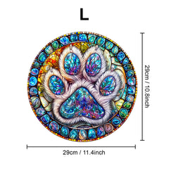 Colorful Paw Print Wooden Jigsaw Puzzle Animal Shapes Stained Glass Style