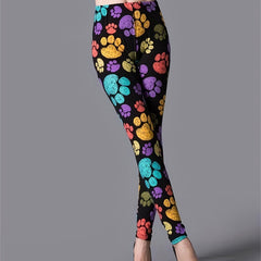 Dog Footprint Print Skinny Leggings High Waist Stretchy Leggings