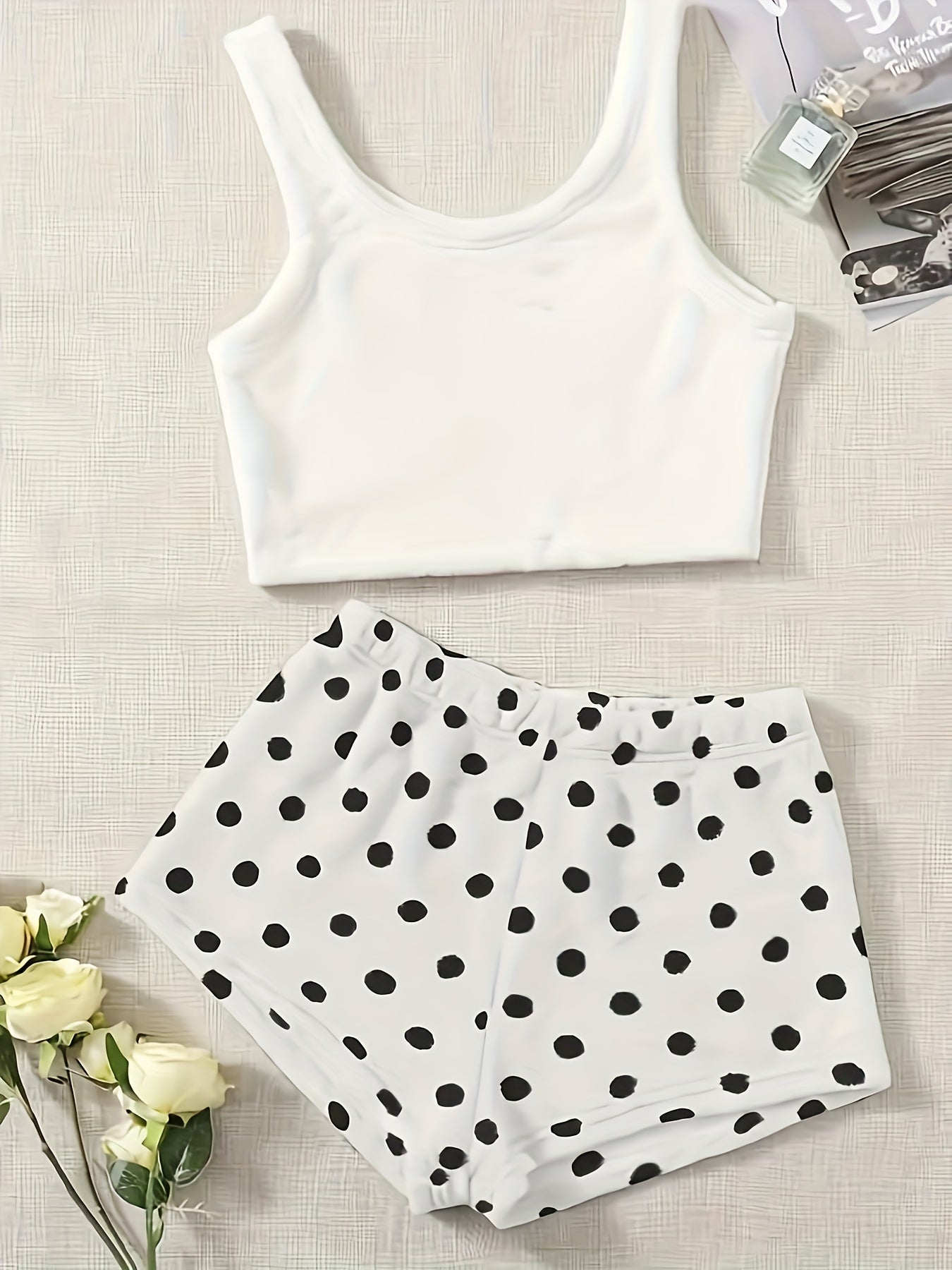 Fuzzy Fleece Pajama Set with Polka Dot Shorts